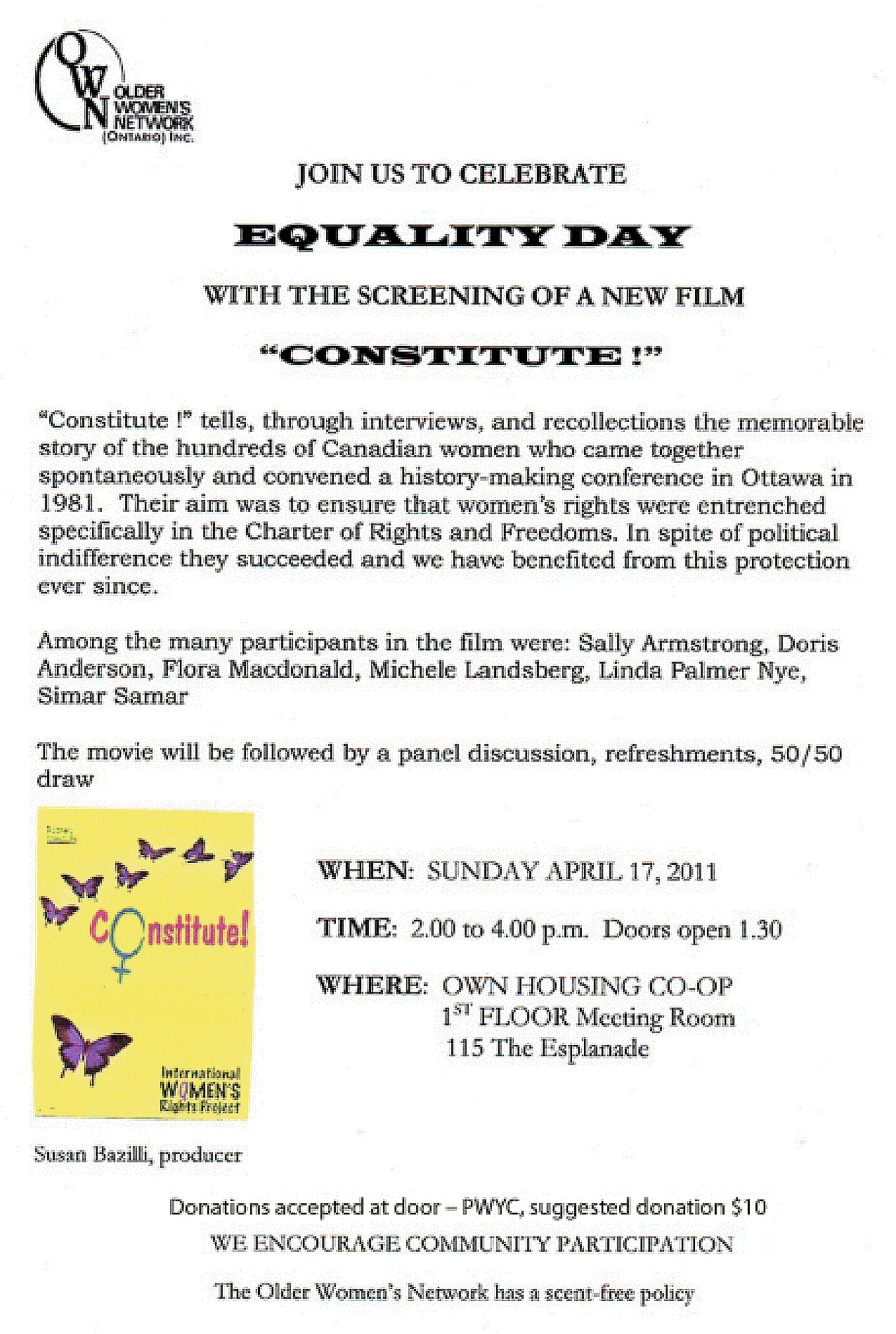 Flyer for OWN 2011 Equality Day event
