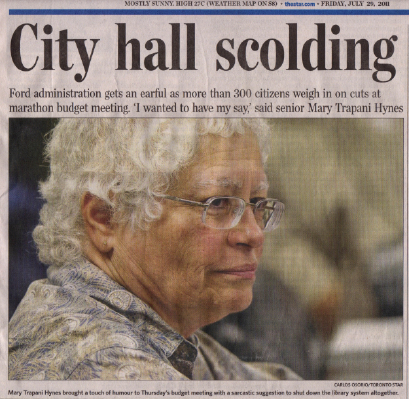 Photo of Mary Hynes on front page of Toronto Star, July 29, 2011
